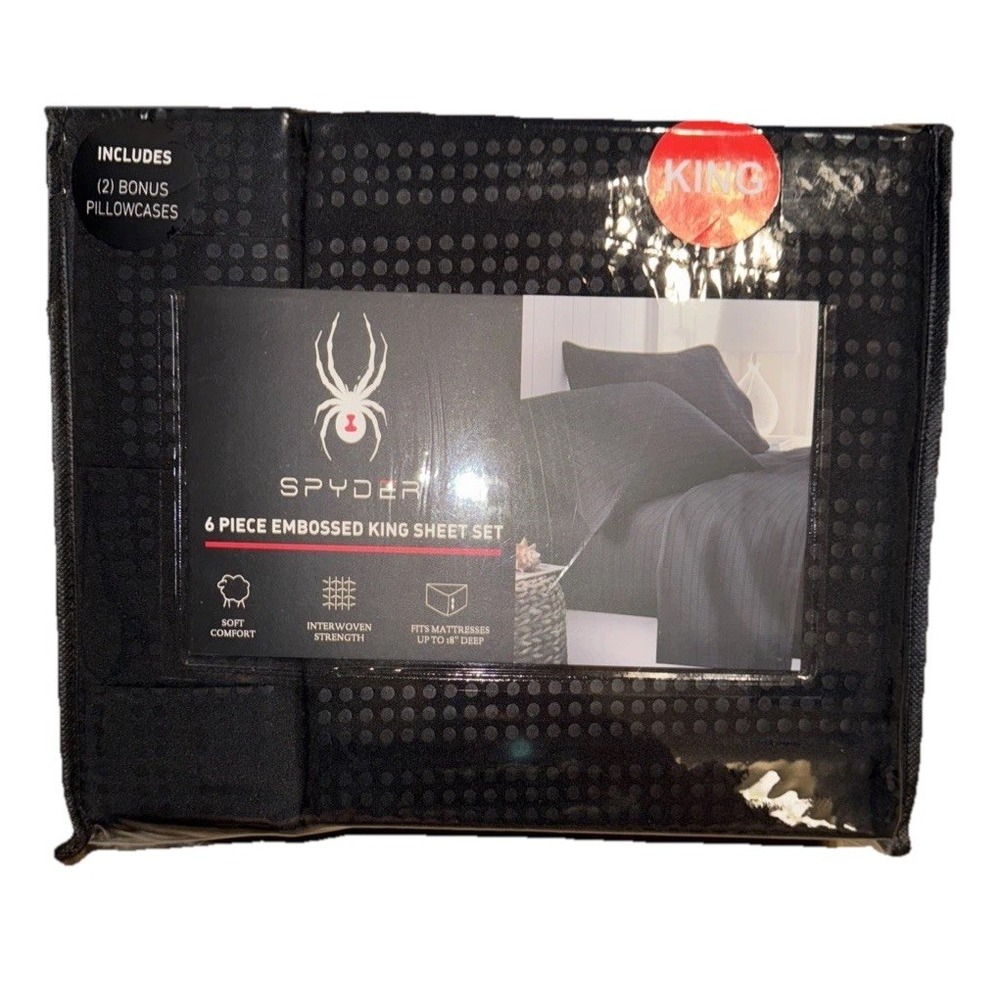 Spyder Black Embossed 6 Piece King Sheet Set Cooling NEW